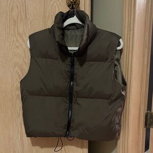 Olive Cropped Puffer Vest